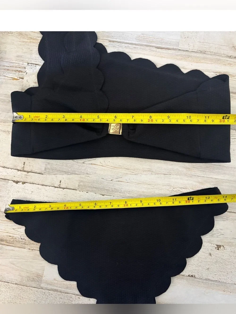 Marysia Swim Black Scalloped One-Shoulder Bikini